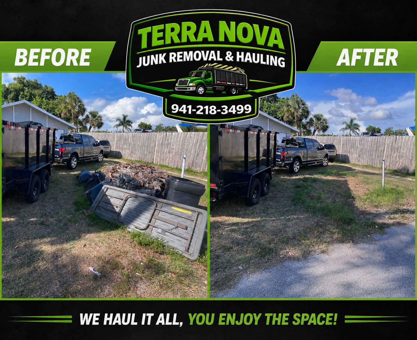 Before and after yard cleanup